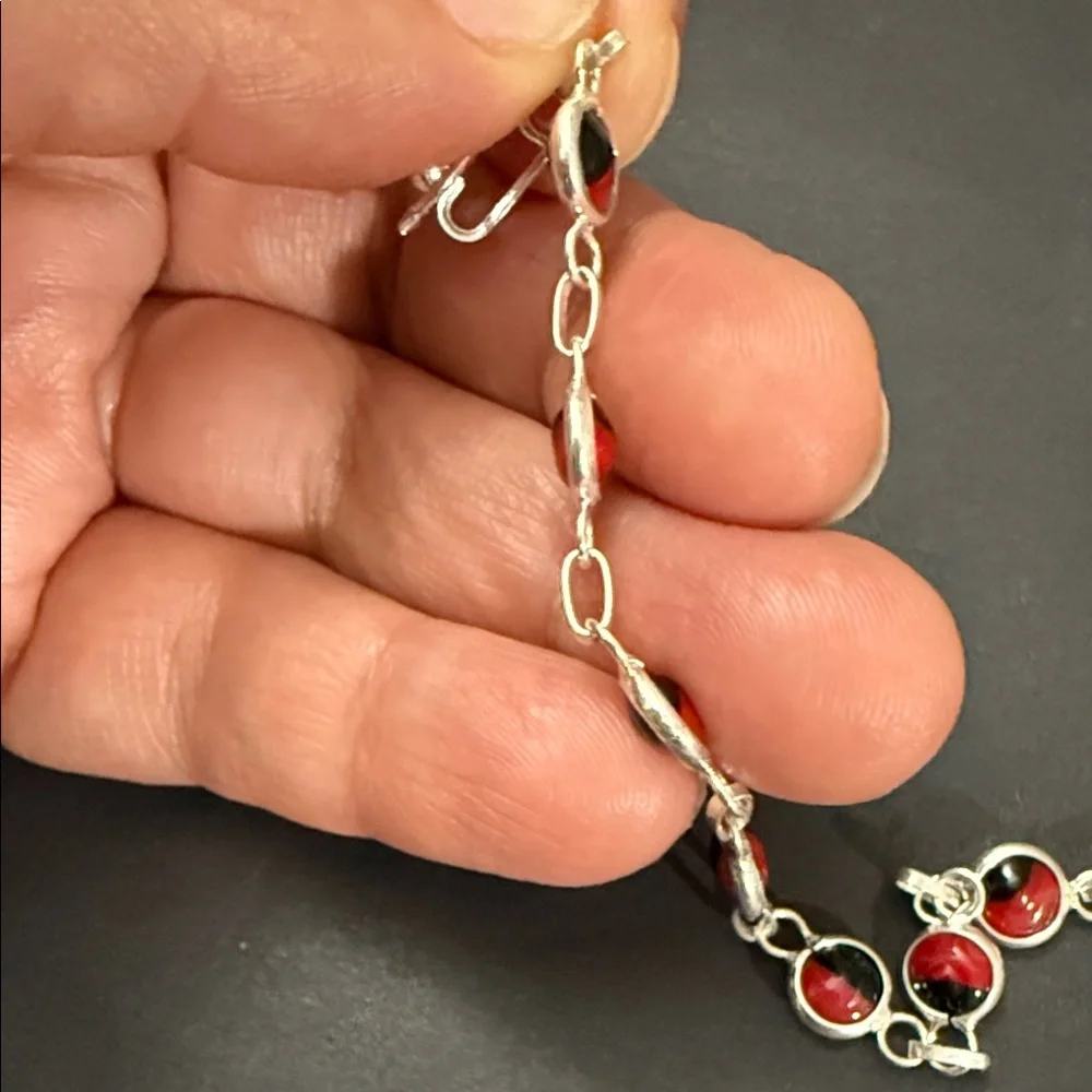950 Sterling Silver Huayruro Seeds Peruvian Bracelet 7.5 In